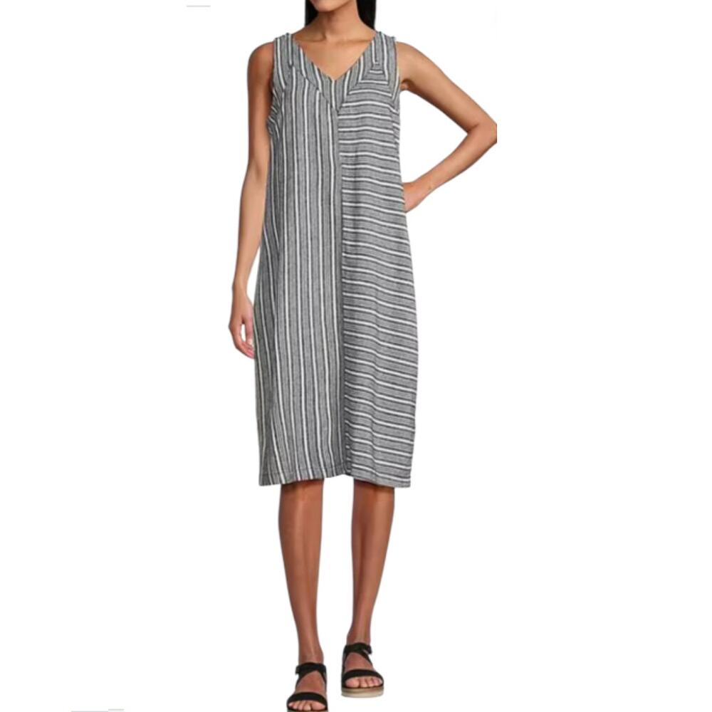 Westbound Dress Womens Size Large Black & White Striped Lagenlook Linen Blend - Picture 3 of 16